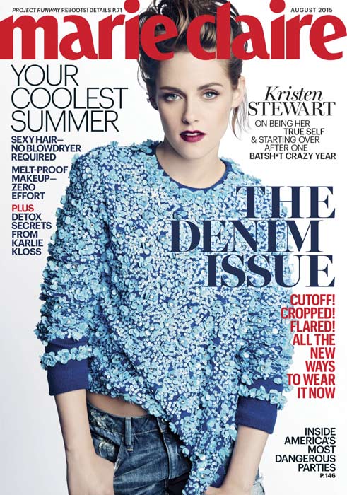 女星克莉絲汀史都華Kristen Stewart躍上了8月號美國版Marie Claire 雜誌封面