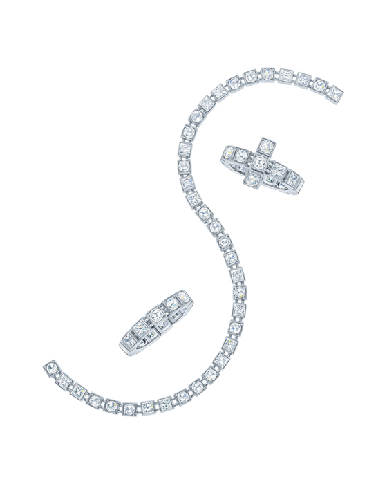 Tiffany T手鍊和戒指,18K 白金鑲鑽