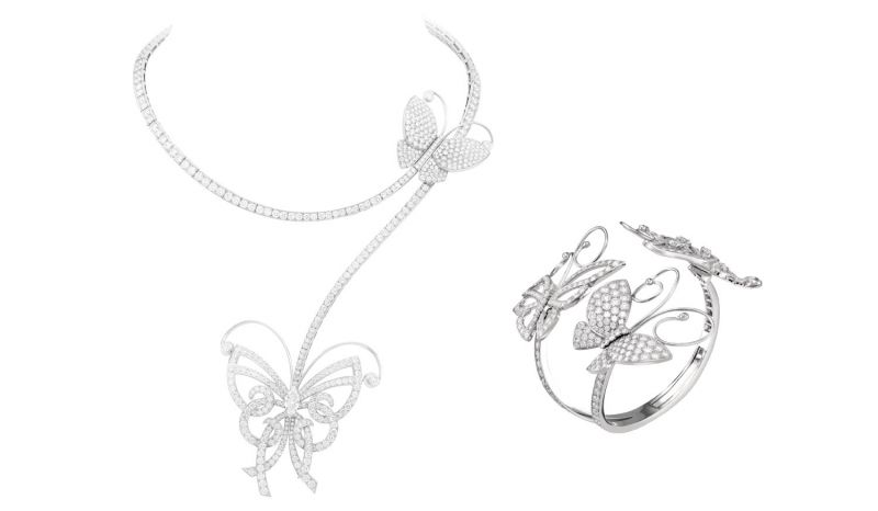 Flying Butterfly 項鍊白K金,圓鑽,可轉換式項鍊。Flying Butterfly 手鐲中型手鐲,白K金,307顆圓形鑽石達12.674克拉。