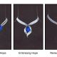 「The Hope Diamond 希望之鑽」45.52克拉的藍鑽,出產於17世紀的印度,原石112克拉。最早供奉在印度神像上,傳聞後來被一位法國冒險家偷走且運至法國。幾年後獻給國王路易十四,再由路易十六繼承,並將其切磨成67.5克拉,贈與瑪麗王后,不久後兩人因大革命被送上斷頭台。1824年,由美國著名銀行家Henry Hope買下,並以自己的姓氏來命名。經多次易手,最後由Harry Winston在1949年購得,1958年捐給美國史密森尼學會(Smithsonian Institution)國家自然歷史博物館(National Museum of Natural History)。圖片是Harry Winston的設計稿件。