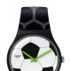 SWATCH 2016年 歐洲盃 特別紀念錶錶扣圈繪有一隻白色的獎盃,黑白足球錶盤上,搭載的綠色指針,代錶重要賽事的草皮球場,黑色霧面矽膠錶帶,佐以灰色足球印花,質感印刷呼應足球概念。