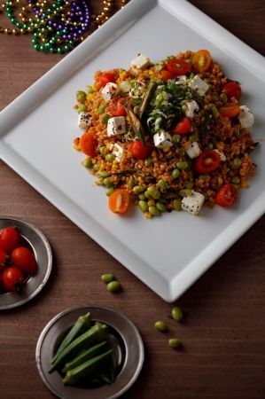 肯郡秋葵糙米毛豆沙拉 Spiced Okra with Corn, Broad Bean and Brown Rice