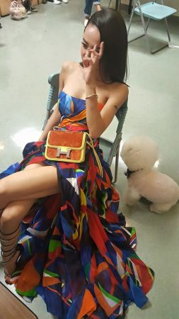 蔡依林今年擔任頒獎人的蔡依林,身穿Ralph Larent 2016春夏洋裝,雖然沒有走紅毯但造型仍舊是焦點,多色拼接的平口洋裝相當亮眼