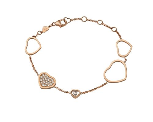 Happy Hearts系列玫瑰金鑲嵌鑽石手鍊,NT187,000,Chopard