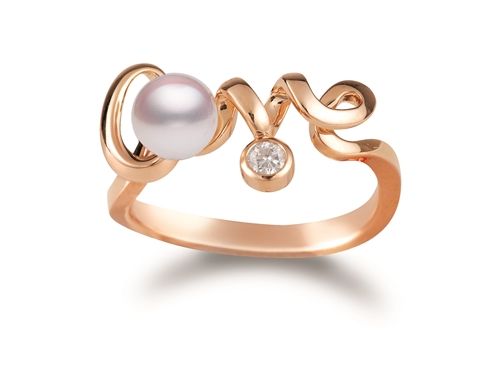 Love 系列粉紅金珍珠鑲鑽戒指,NT34,000,Mikimoto