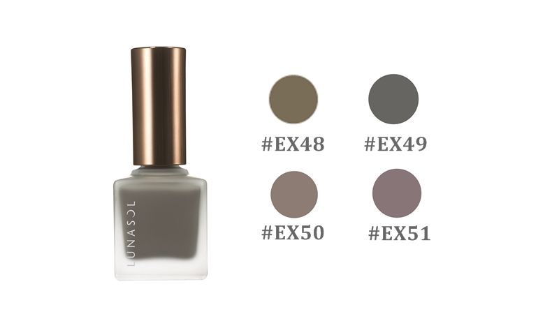 晶巧指甲油 N #EX48 Foggy Khaki、#EX49 Foggy Gray、# EX50 Foggy Beige、#EX51 Foggy Mauve皆為10ml,NT520