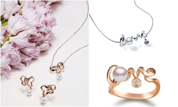 MIKIMOTO Fly With Love系列日本Akoya珍珠粉紅金墜鍊,33,000元MIKIMOTO Fly With Love系列日本Akoya珍珠粉紅金耳環,47,000元MIKIMOTO Love系列18K白金珍珠鑲粉紅剛玉墜鍊,29,000元MIKIMOTO Love系列粉紅金珍珠鑲鑽戒環,34,000元