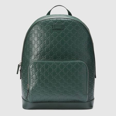 GUCCI SIGNATURE墨綠色經典壓紋後背包$74,100