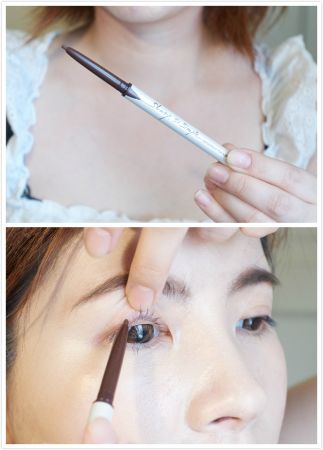 最後終於到了眼妝,我會先用「超流線抗暈眼線膠筆」。