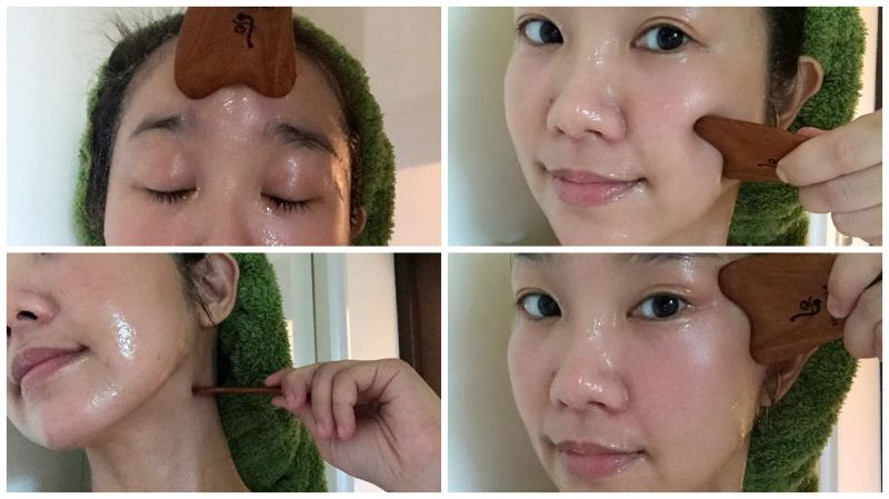 用紫檀木按摩片可以輕鬆按摩臉部穴道、提拉線條。