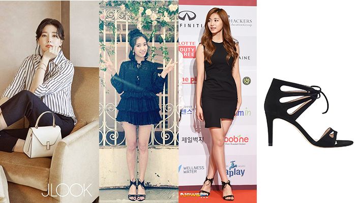 大勢女星李英愛、Sistar 寶拉及TWICE周子瑜則偏愛Minelli鏤空皮革涼鞋,不論是李英愛直條襯衫搭配西裝長褲展現俐落感,或是寶拉穿上黑色荷葉洋裝一展浪漫活力,以及子瑜這身性感小洋裝的撫媚動人氣息,都詮釋得恰到好處,綁帶設計更是今年不能或缺的元素唷!