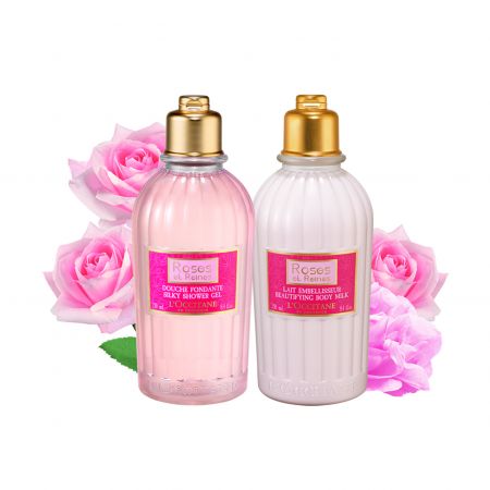 L'Occitane玫瑰風情組:玫瑰皇后沐浴膠250ml+玫瑰皇后美體乳250ml,原價NT2,160 周慶價NT1,720(請留意:歐舒丹會員恕不再享折扣與積點、恕不計入會資,組合僅可累計NT. 11,800滿額贈、每人限購兩組、售完即止)