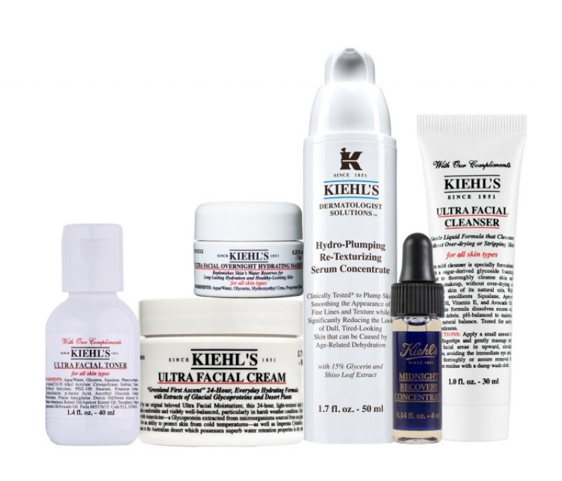Kiehl’s 超級保濕組【冰河醣蛋白保濕霜50ml+超彈潤青春水精華 50ml+冰河保濕玻尿酸晚安面膜7ml+深夜奇肌修護精露4ml+冰河保濕潔面乳 30ml+冰河保濕機能水 40ml】,特價3015元