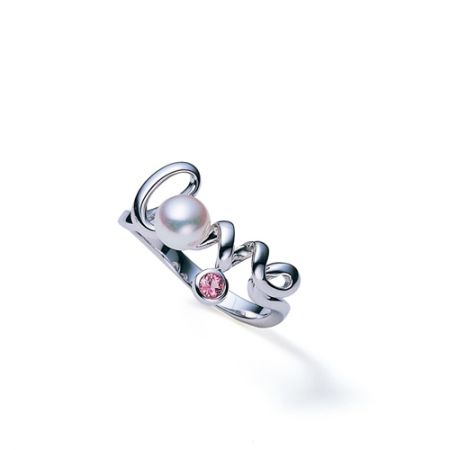 Love系列白金珍珠鑲粉紅剛玉戒環,Mikimoto