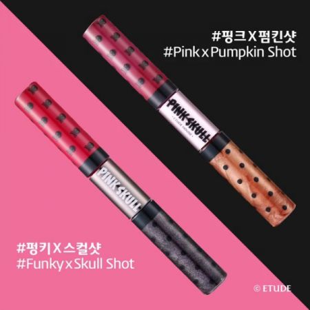 Etude House粉紅骷髏系列雙色唇彩。