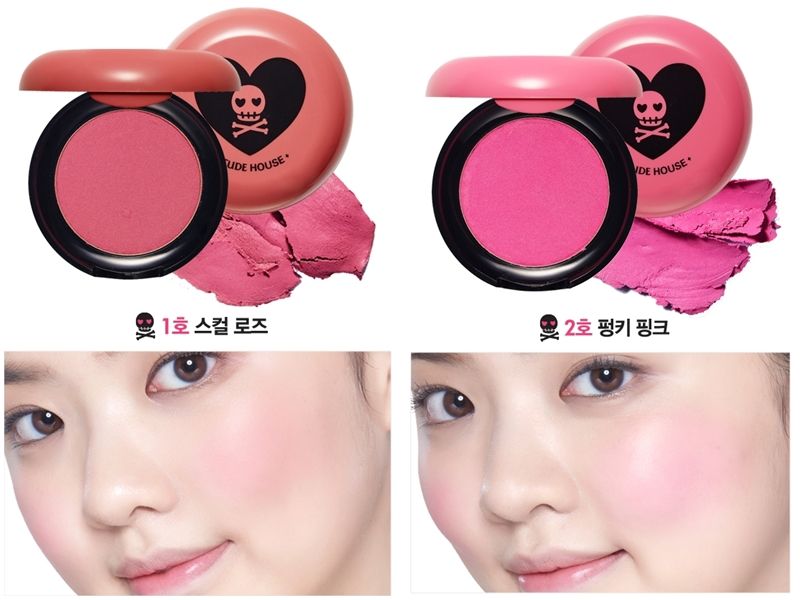 Etude House粉紅骷髏系列腮紅試色。