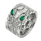 BVLGARI Serpenti Eyes on Me系列頂級祖母綠戒指頂級白K金戒指,鑲嵌2顆梨形切割祖母綠於蛇眼 (總重約0.19克拉)、長棍形切割與密鑲鑽石作為鑲飾 (總重約1.65克拉) 。參考售價約NT$1,100,000