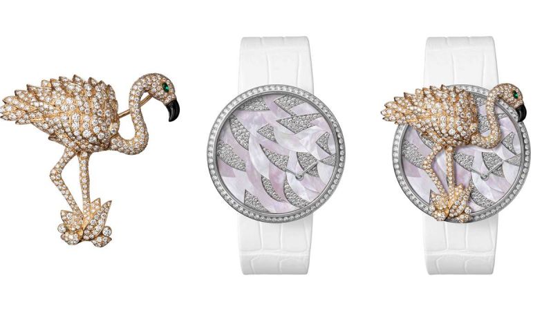 Cartier Les Indomptables de Cartier 火鶴裝飾胸針錶,能變化出三件單品—常備錶款、火鶴裝飾珠寶錶以及獨立的火鶴胸針