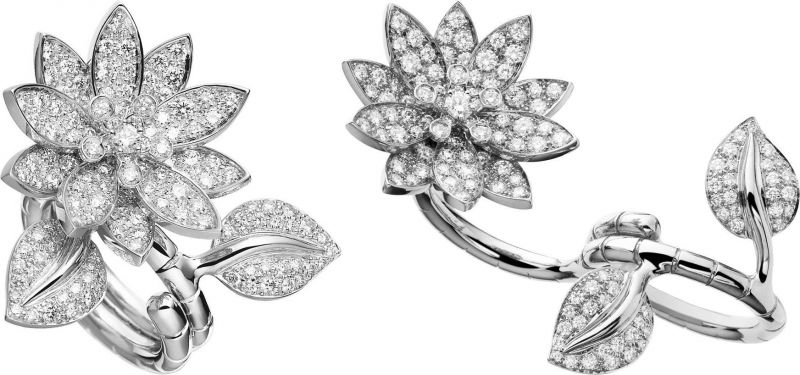 Van Cleef & Arpels 的蓮花造型指間戒指,只需要扭轉戒台,就能轉換成一般的單指戒指