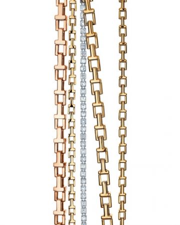 Tiffany T 18K 玫瑰金和黃金鍊結式手鍊,18K 白金鑲鑽手鍊