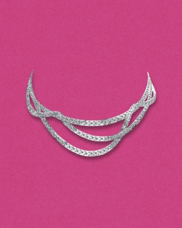 Tiffany 2016 Masterpieces 鉑金鑲嵌圓形明亮式與方型切割鑽石緞帶造型項鍊