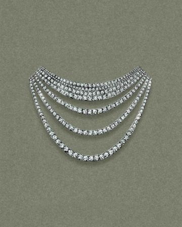 Tiffany 2016 Masterpieces 鉑金鑲嵌圓形明亮式切割鑽石緞帶造型項鍊
