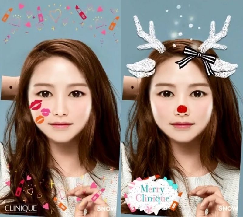 倩碧與自拍動畫APP-SNOW合作,推出「聖誕小鹿」與「派對紅唇」2款新模組。