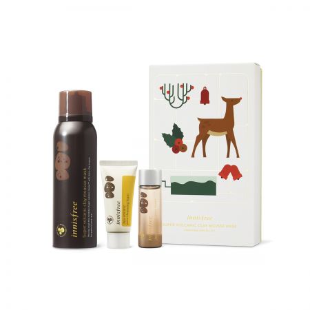 innisfree X-MAS超級火山泥限量組(超級火山泥毛孔潔淨慕斯面100ml、濟州島火山泥毛孔調理水25ml、濟州島火山泥毛孔調理潔顏泡泡30ml),NT690