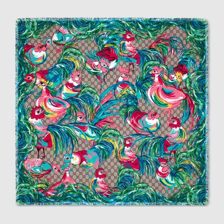 GUCCIGG Rooster 新年限定公雞彩繪絲巾 NT$14,400