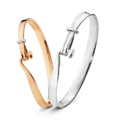 GEORG JENSEN TORUN 204系列 (左)玫瑰金鑲鑽手鐲 (右)男士寬版純銀手鐲 NT$13,600-149,400