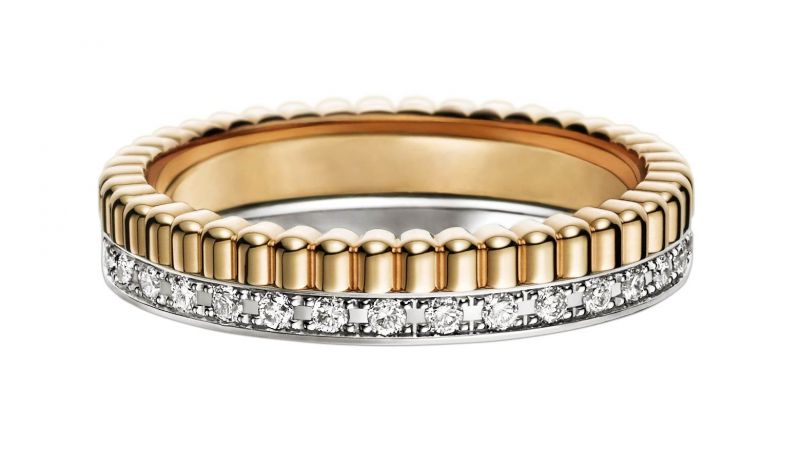 林可彤的婚戒Boucheron QUATRE Radiant 黃K金雙環鑲鑽戒指