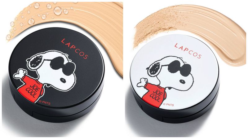 韓國時尚彩妝品牌LAPCOS與史努比聯名推出氣墊粉餅,有黑、白兩款粉盒可以選擇
