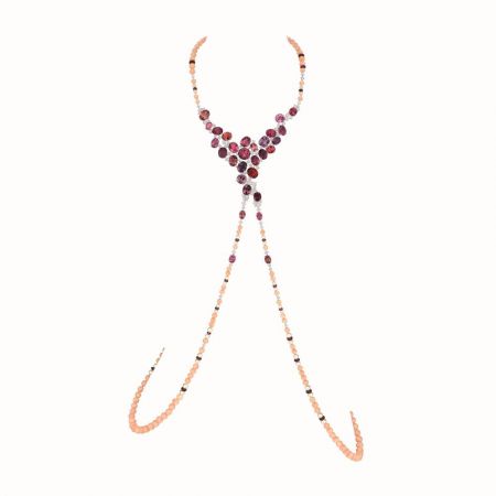 K金鑲嵌鑽石、珊瑚、玫瑰石榴石與尖晶石頸肩裝飾項鍊,Chaumet。