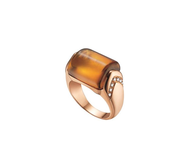 玫瑰金鑲嵌黃水晶與鑽石戒指,Bulgari。