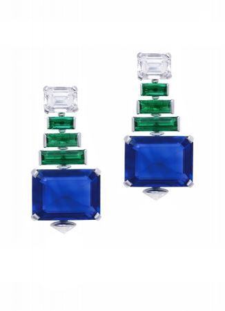 BVLGARI Italian Extravaganza 系列 頂級祖母綠與藍寶石鑽石耳環(260540)