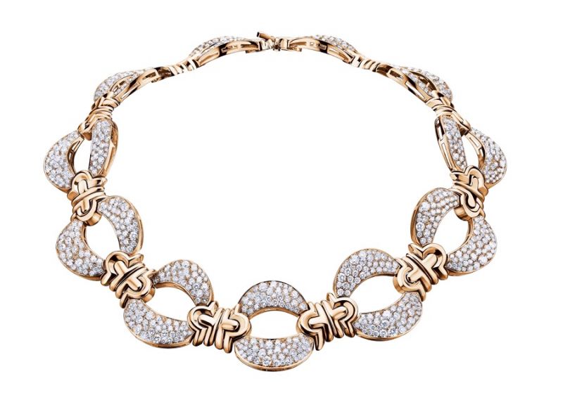 BVLGARI Roman Heritage 系列 Parentesi 鑽石玫瑰金項鍊 (262444)
