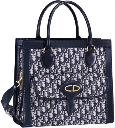 Dior Oblique 復古丹寧色logo花紋帆布牛皮滾邊托特包 NTD93,000