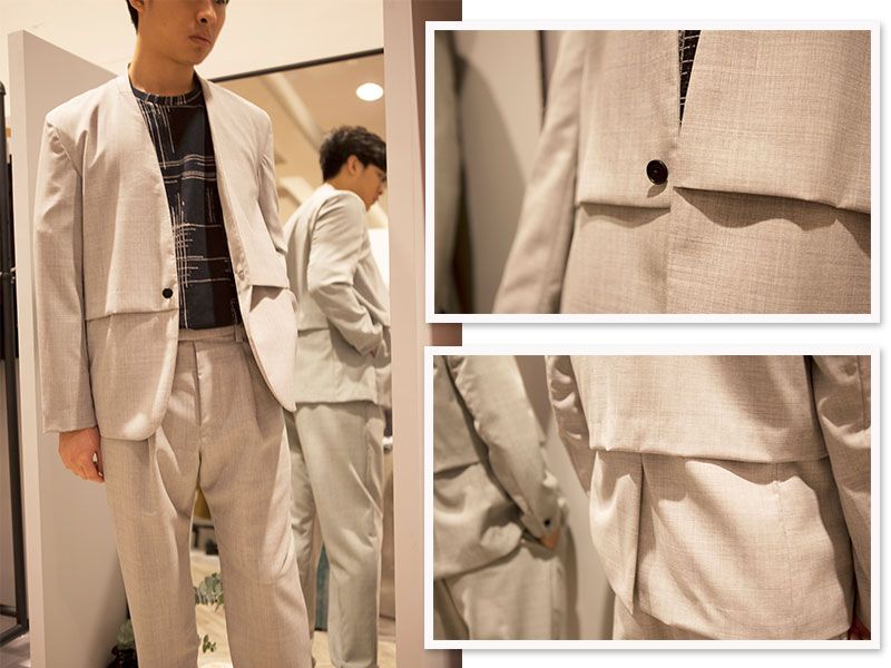 【LOOK 2】型塑時髦都會歐巴必備單品:西裝套裝+T恤不喜歡西裝成套給人老叩叩的感覺,日本設計師品牌ETHOSENS的西裝會讓你改觀!跳脫傳統版型的設計,再內搭上線條印紋的黑色T恤,透過西裝外套前片的橫式剪裁細節穿出新意。