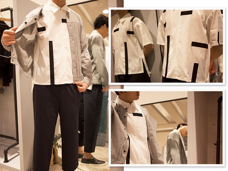 【LOOK 3】簡約氣質文青路線必備單品:襯衫+短外套+打褶褲具有設計感的襯衫總是能讓男友的好感度與氣質瞬間提升!以still by hand打褶無領襯衫外套加上ETHOSENS俄羅斯方塊短袖襯衫,搭配CURLY打褶寬褲,以黑灰白色系穿搭質感造型。