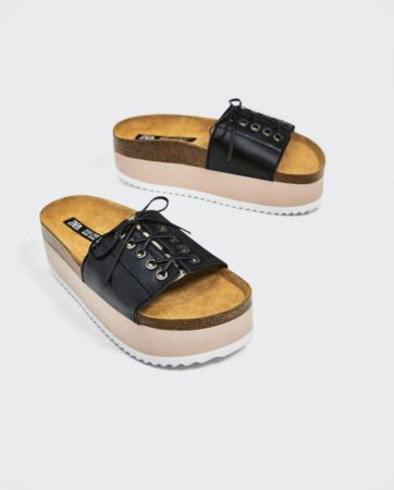 ZARA 綁帶真皮厚底坡跟鞋 NT3490