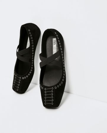 ZARA 彈性麂皮芭蕾鞋 NT3490