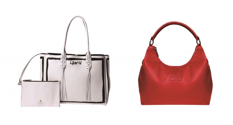 左至右:LANVIN白色塗鴉SHOPPER包,原價NT$60,770/特價NT$30,385 (約5折)、Lipault紅色新月肩包,原價NT$3,000/特價NT$1,350 (45折)