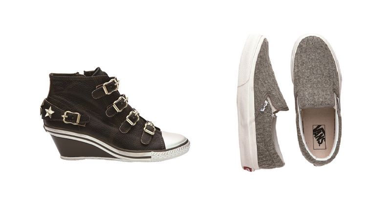 左至右:ASH真皮星星高筒鞋 (bluebell),原價NT$9,280/特價NT$3,712 (4折)、VANS灰色毛線編織設計懶人鞋,原價NT$2,180/特價NT$990 (約45折)