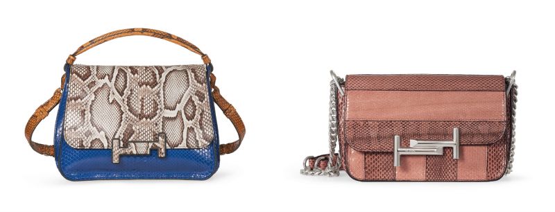 蛇皮拼接Double T Bag,NT108,100、蛇皮拼色Double T Bag,NT157,500。