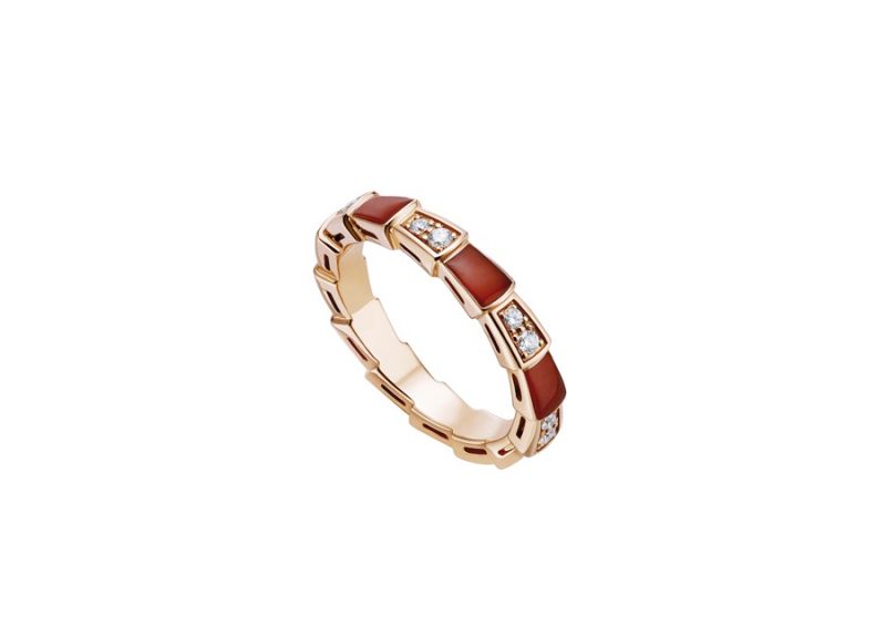 AN857926_BVLGARI SERPENTI VIPER RING玫瑰金紅玉髓鑽石戒指,參考價格 約新台幣103,800元