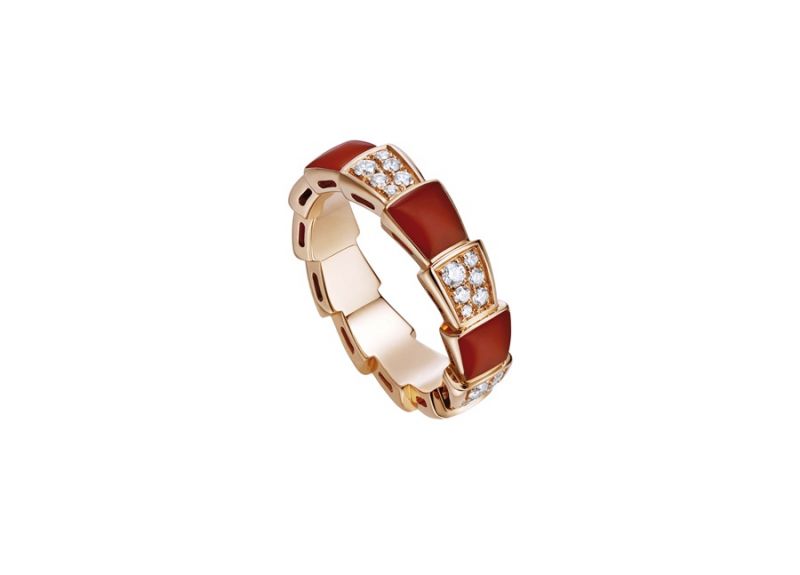 AN857927_BVLGARI SERPENTI VIPER RING玫瑰金紅玉髓鑽石戒指,參考價格 約新台幣139,500元