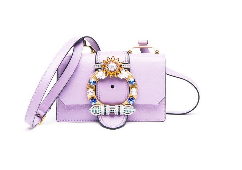 MIU MIU MIU Lady 水晶扣環肩背包(粉紫) $68,000