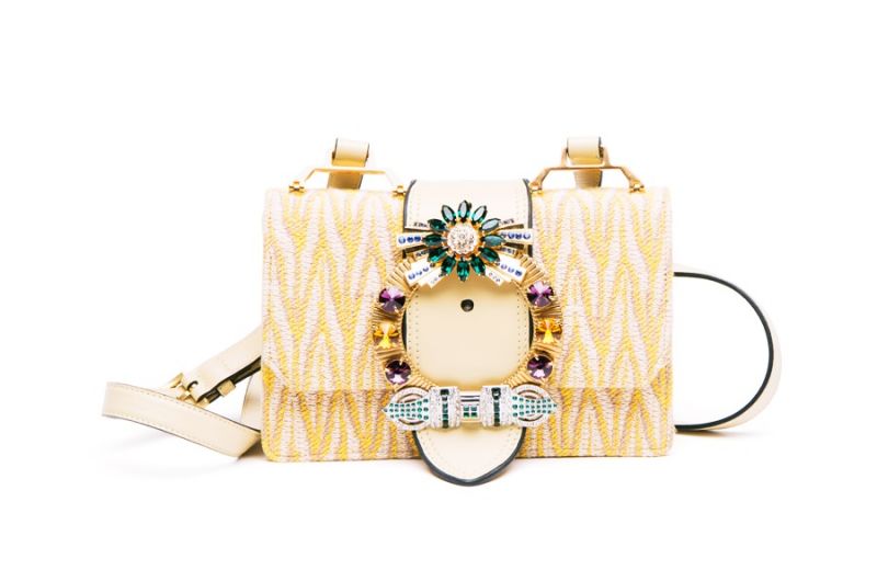 MIU MIU MIU Lady 水晶扣環肩背包(鵝黃)