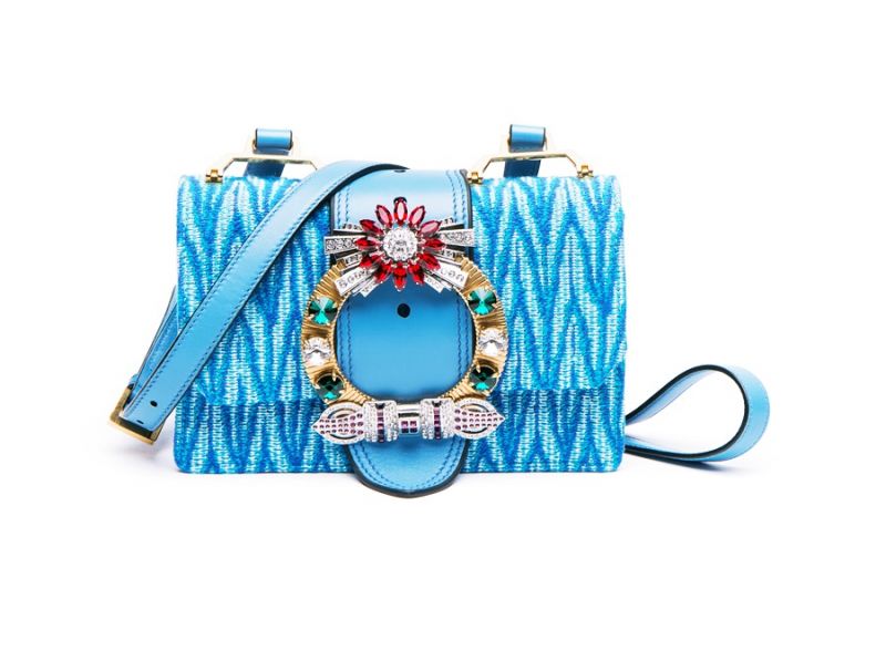 MIU MIU MIU Lady 水晶扣環肩背包(天藍)