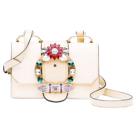 MIU MIU MIUlady水晶釦環山羊皮手提包(鵝黃) $71,500